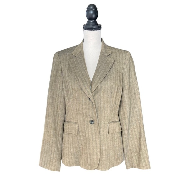Jones New York Brown Stretch Blazer Striped Boho Chic Wool Blend Pattern VINTAGE - Picture 1 of 13